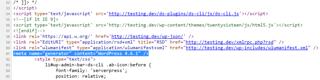 源代码中的WordPress版本 源代码中的WordPress版本