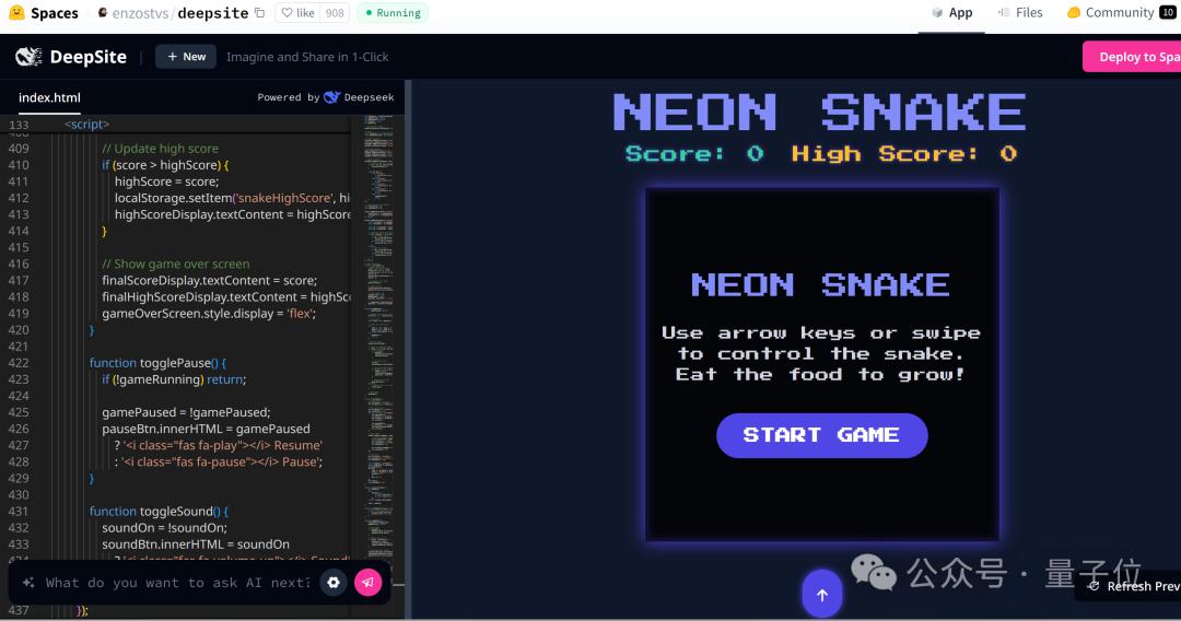 免费的「网页版Cursor」,新版DeepSeek-V3加持,秒秒钟编出一个游戏/APP